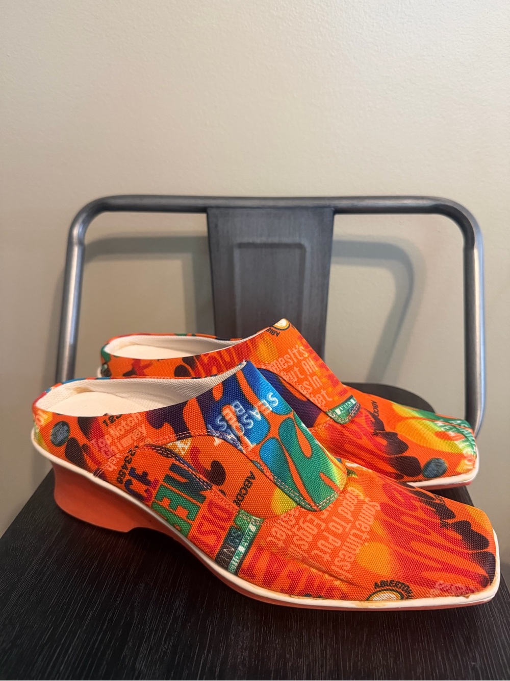 CA Collection Carrini Multicolor Graphic Square Toe Wedge Mules Size 10